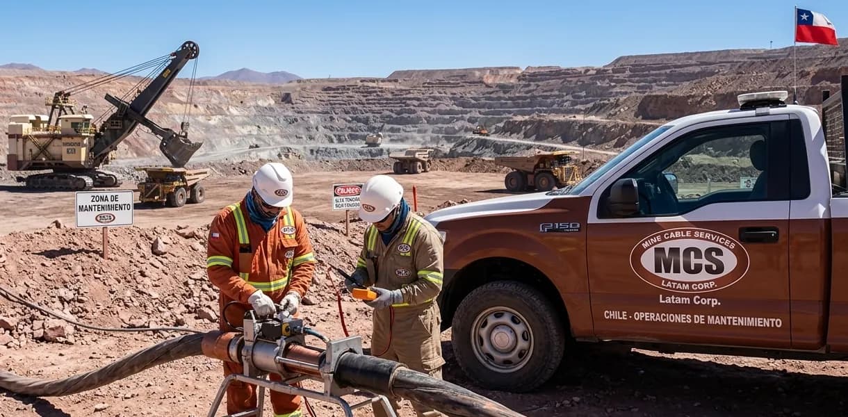 Técnico especializado en mantención y reparación de cables mineros SHD-GC en faena — L.A. Ingeniería Chile